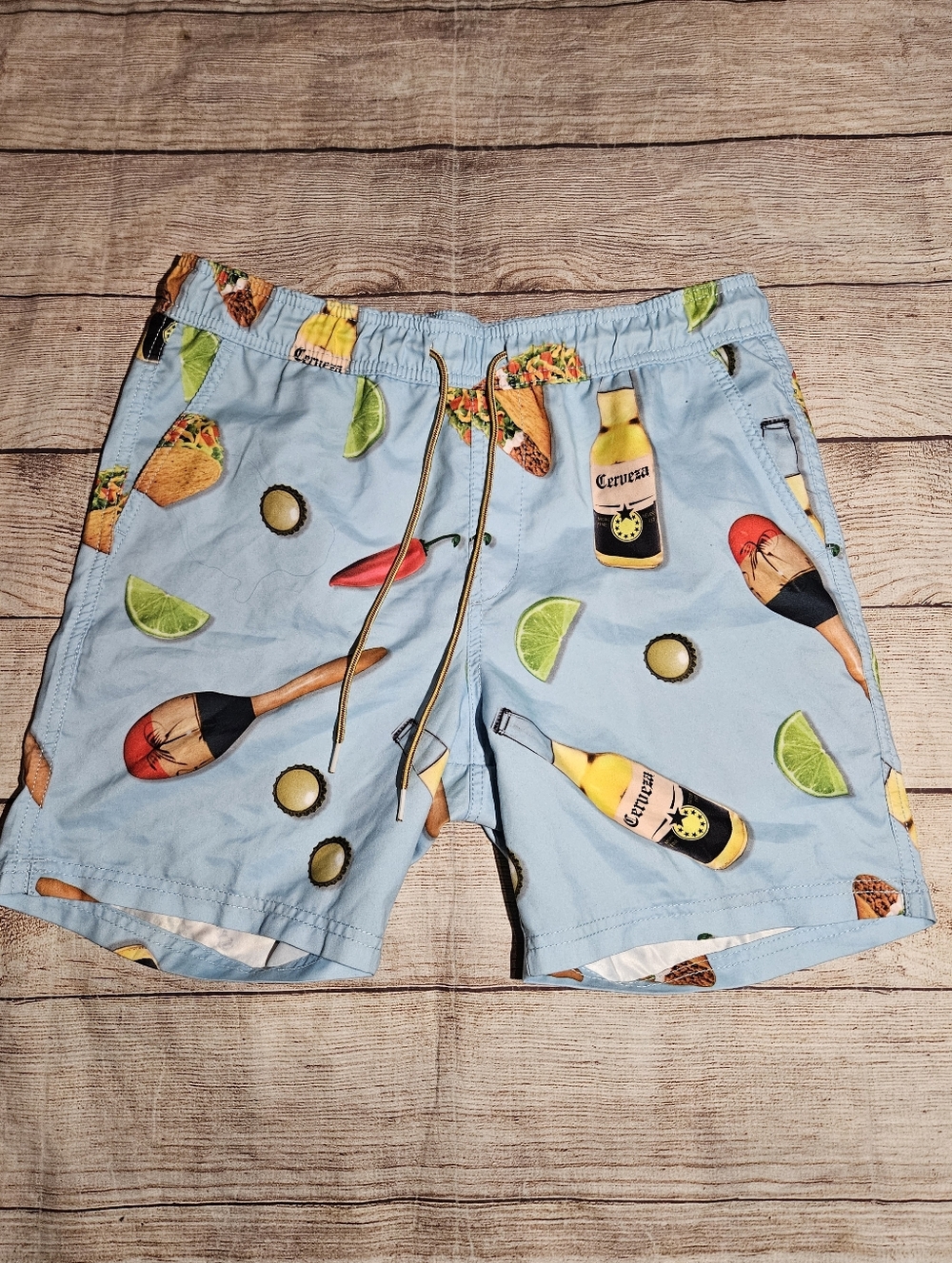 CYA beers tacos maracas Fiesta swim trunks Board shorts